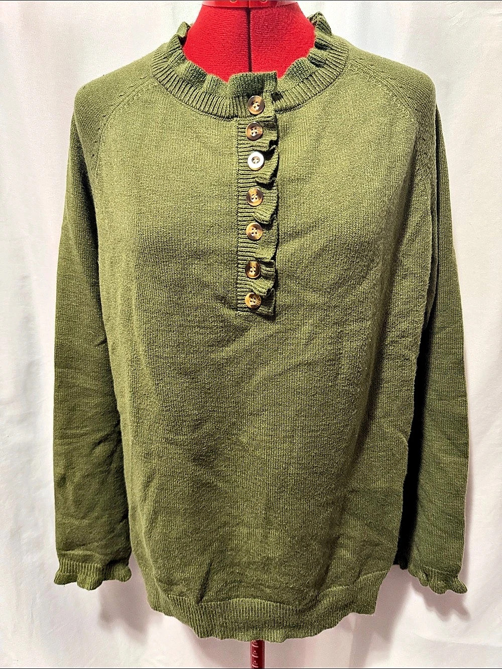 BTFBM Olive Green Button Neck Sweater Size Large